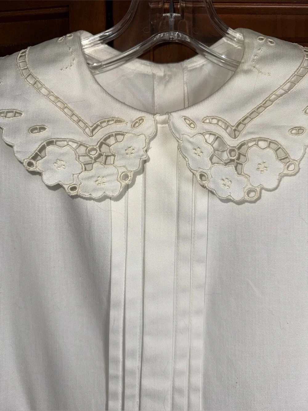 Girls' Cream Embroidered Peter Pan Collar Dress